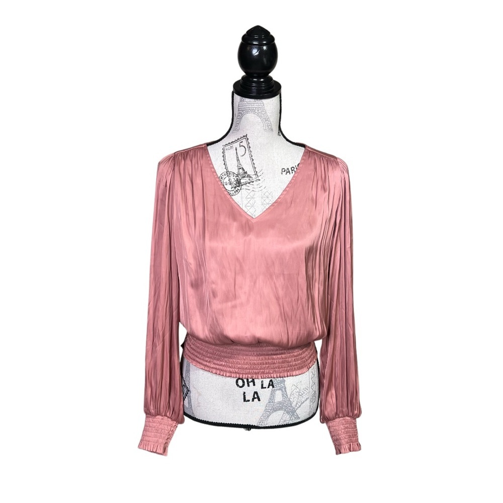 Joie Pink Blouse with Puff Sleeves and Smocked Style